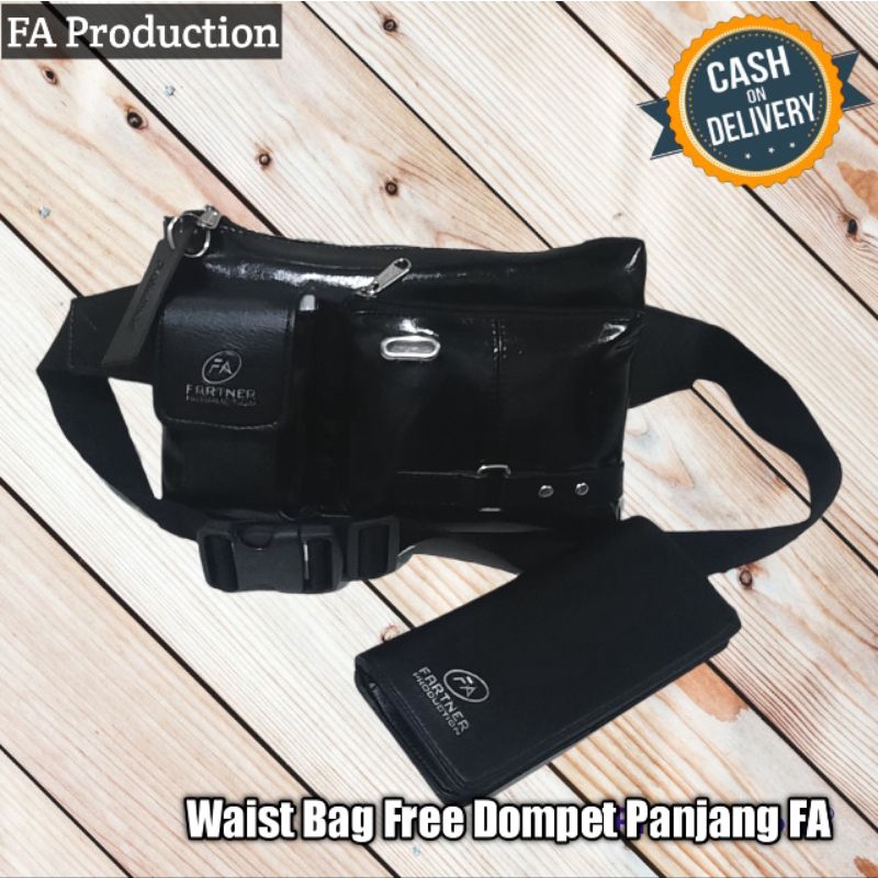 Tas Selempang Pria FA Waist Bag Tas Kulit Pria Masa Kini Gratis Dompet Panjang Pria