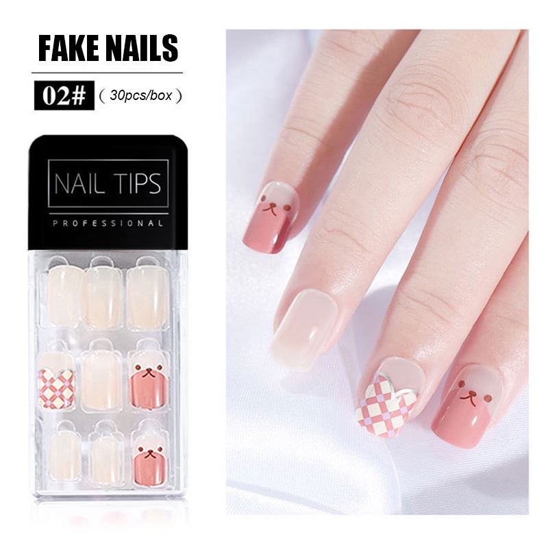 30 Pcs/box Kuku Palsu Full Cover 12 Desain Campur Reusable Detachable Untuk Dekorasi Nail Art