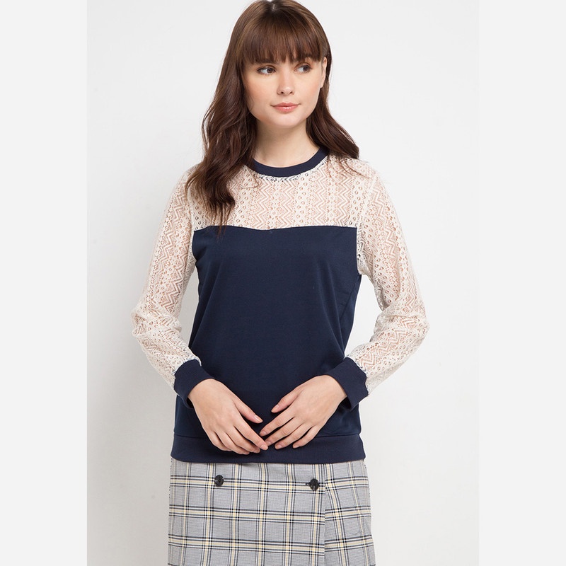 Gaff Top Atasan Sweater Brukat Lengan Panjang Wanita