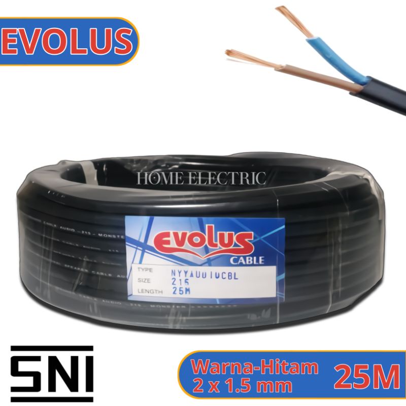 kabel listrik serabut tembaga hyo 2x1 5 hitam per rol 25 meter   kabel las kabel pompa kabel audio