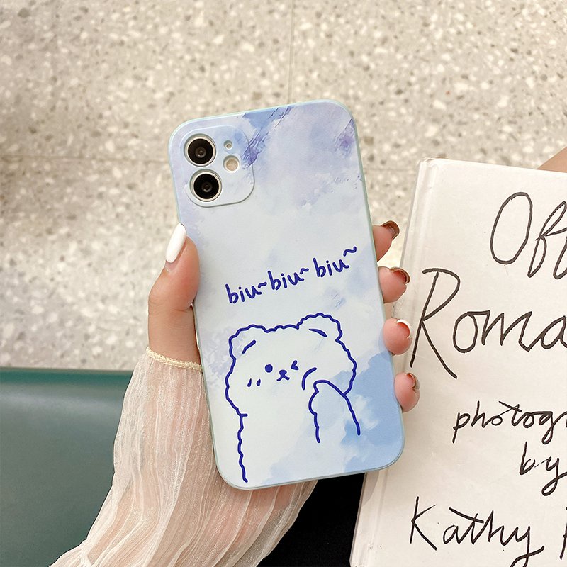 Cube Frosted Silicone Case iPhone 6S 7 8 Plus XR XS Max ipHone 11 12 13 Pro Max Casing Cute Xiaomi Redmi 9A 9T nOTE 8 9 10 Pro Cartoon Back Cartoon Bear Protect Case Girl Fashion