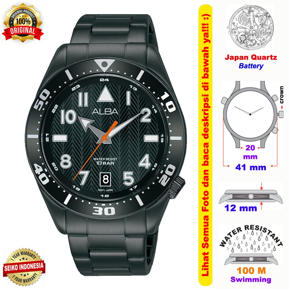 Alba Quartz AS9K37X1 Analog Full Black - Jam Tangan Pria AS9K37