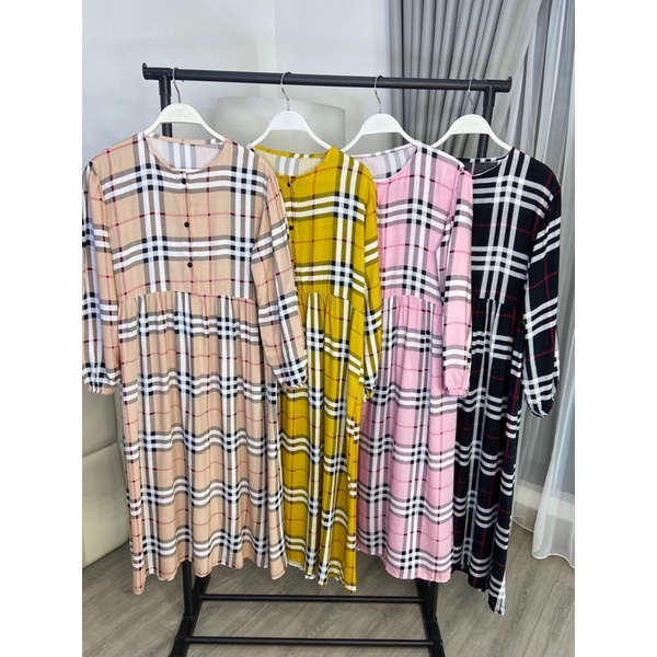 Midi Tunik Motif kotak /  rayon Tunik Premium / Tunik busui / midi dress busui