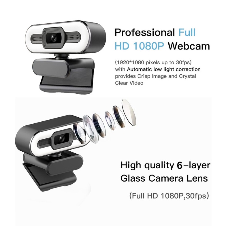 XIHANCAM 3Led Ring Light Webcam Laptop 1080P USB Kamera Webcam PC Live Streaming With Mic Untuk Zoom