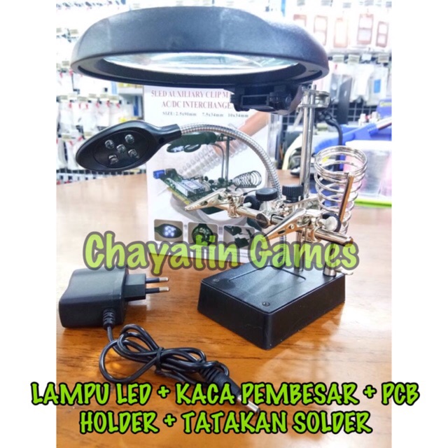 LAMPU SERVICE 5 LED KACA PEMBESAR - PCB HOLDER &amp; KEDUDUKAN SOLDER 4 IN 1 - SESUAI DENGAN FOTO