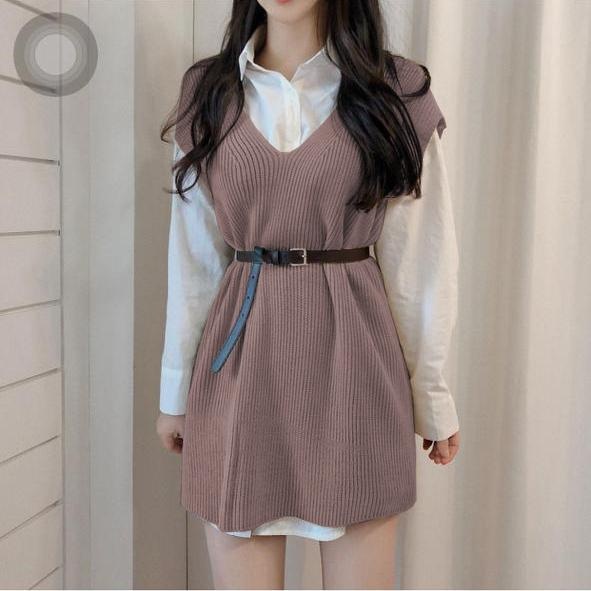 HOPYLOVY - Rompi Rajut Wanita Korean Velora + Belt