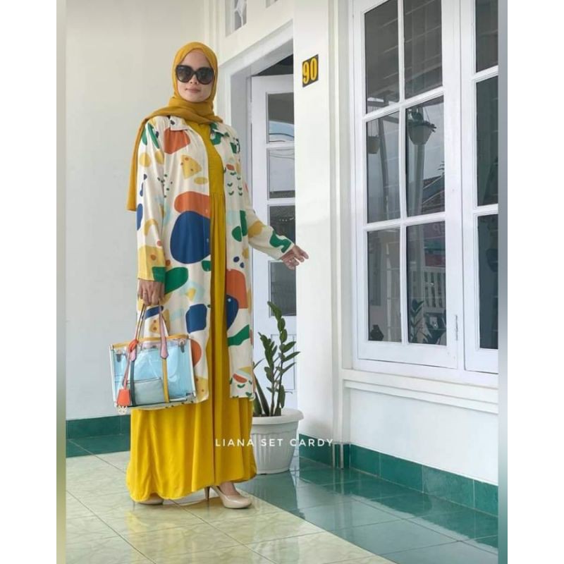 gamis cardigan set / gamis rayon / cardigan / outerset / set rayon