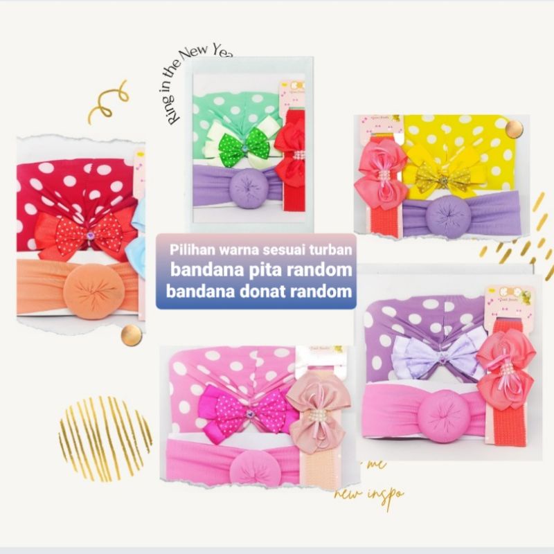 TURBAN BANDANA BAYI SET 3 PCS DONAT PITA BABY  BANDANA BANDO DONAT ANAK BANDANA PITA HEADBAND BABY 3 IN 1 Aksesoris Rambut Anak Perempuan