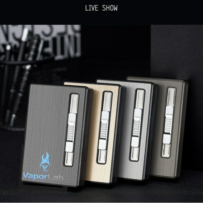 kotak box tempat rokok plus korek api premium cigarette case lighter - 1051 GREY