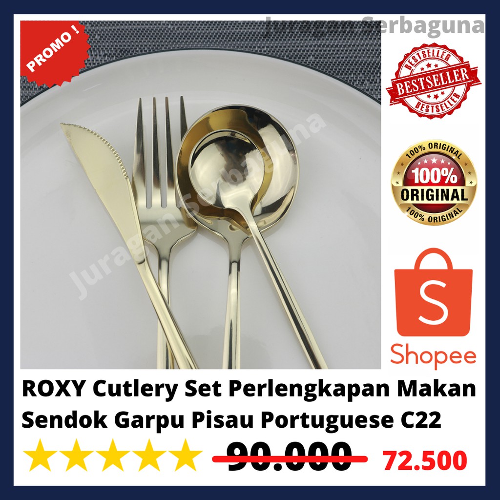 ROXY Cutlery Set Perlengkapan Makan Sendok Garpu Pisau Portuguese C22 - Emas