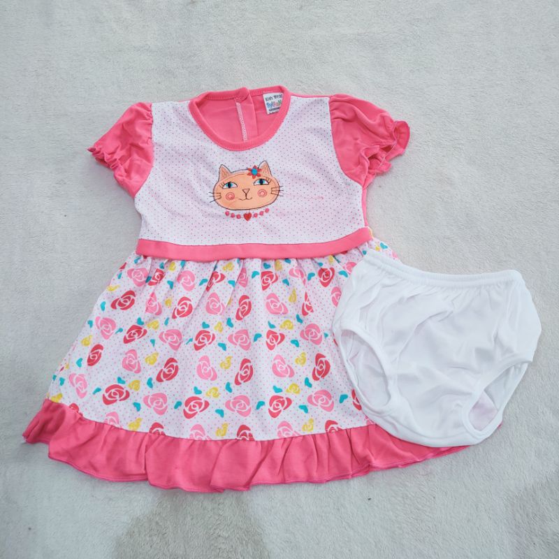 Dress Newborn 3 4 5 6 7 8 9 Bulan -1Tahun gaun baby motif Free celana Dalam