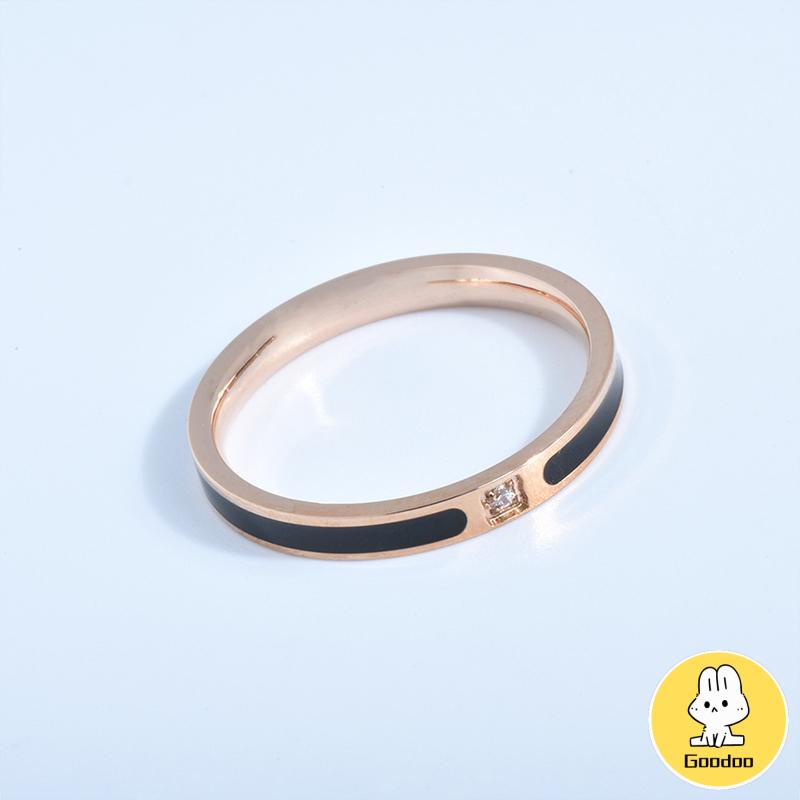 Cincin Wanita Titanium Stainless Steel Aksen Berlian Imitasi untuk Pria / Wanita Cincin hitam -Doo