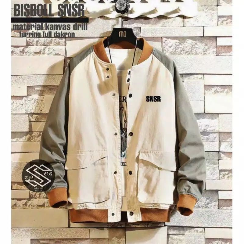 Jaket pria IKC 002 distro cbr six Bandung hoodie dua sisi bolak balik keren grosir pakaian pria H0D7-SNR BSBOL CREAM ARMY