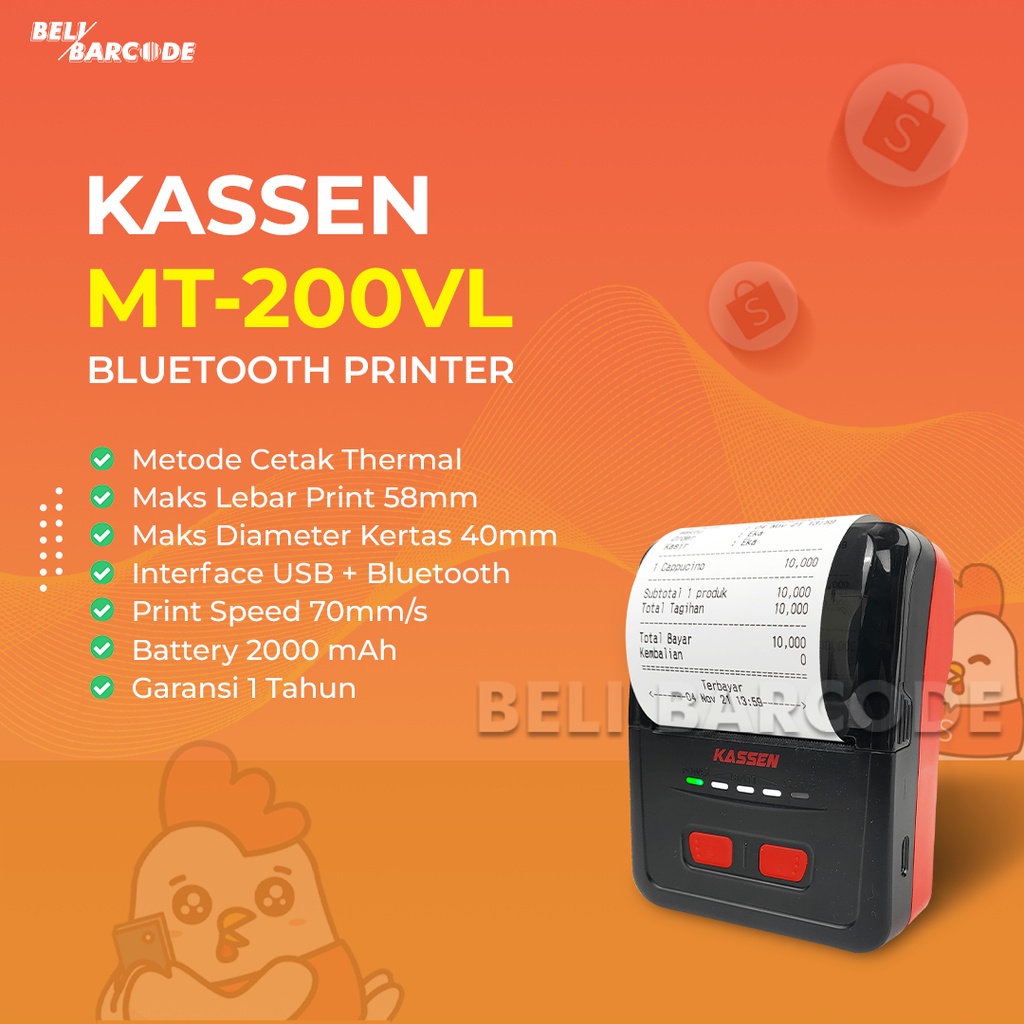 MINI PRINTER BLUETOOTH KASSEN MT 200VL CETAK STRUK KASIR THERMAL 58 MM