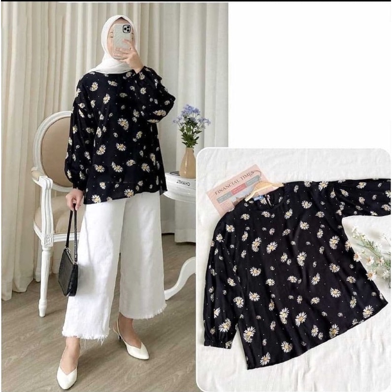 (RPA) ONE SET HYURA OVERSIZE BLOUSE KEMEJA ATASAN SET WANITA RAYON UNIQLO