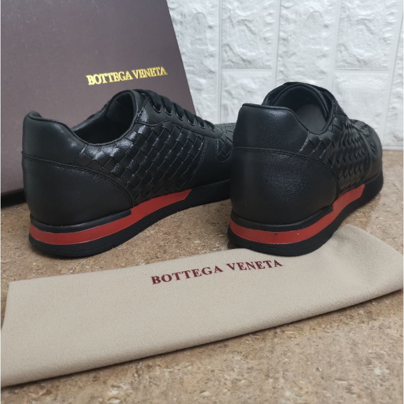 sepatu snekers pria anyaman kulit asli leather sepatu cowok shoes men Black botega
