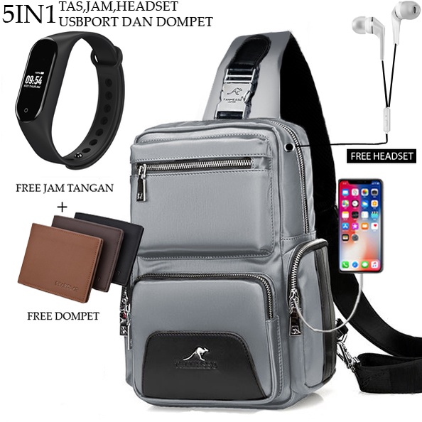 TANMESSO 5IN1 BAYAR DITEMPAT-BONUS JAM LED,DOMPET &amp; USBPORT&amp;HEADSET-tas selempang waterproof