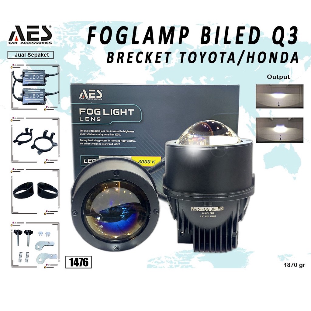 FOGLAMP BILED AES Q3 HI loo 45 Watt MOBIL TOYOTA PLUG N PLAY SUDAH TERMASUK BRAKET