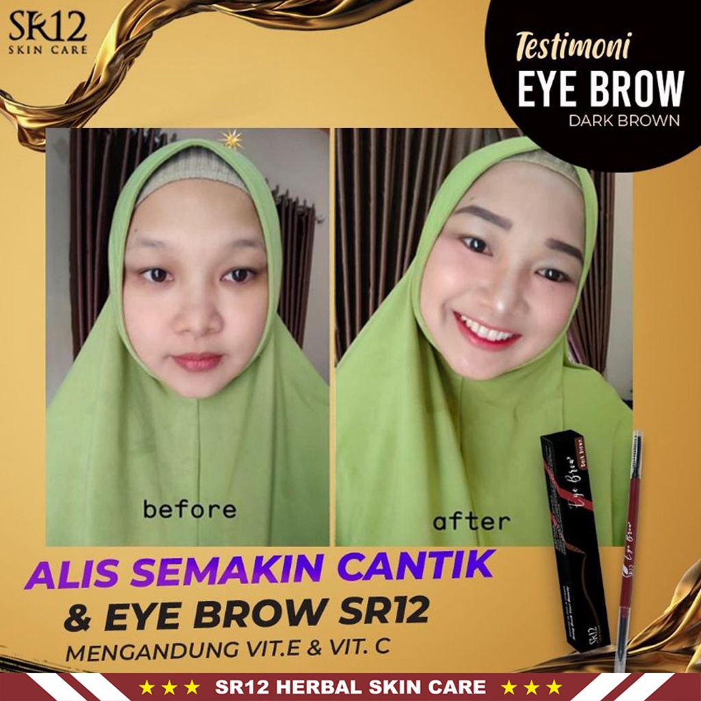 Pensil Alis Perfect Eye Brow &amp; Eye Liner SR12 | Eye Brow 2in1 | Eye Brow Waterproof | Pensil Alis SR12 | Pensil Alis 2in1 | Mempercantik Alis | Kuas Pencil Alis Coklat Bpom Mudah Diaplikasikan | Kosmetik Mata