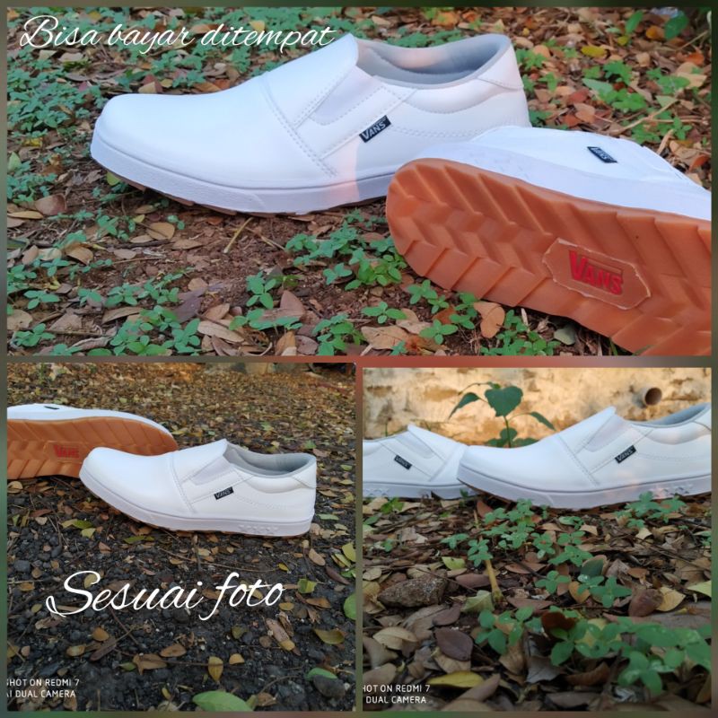 Sepatu Slip On Pria Tanpa Tali Putih Polos Slop Kasual Santai Full White Keren Terbaru Buat Gaya Kekinian