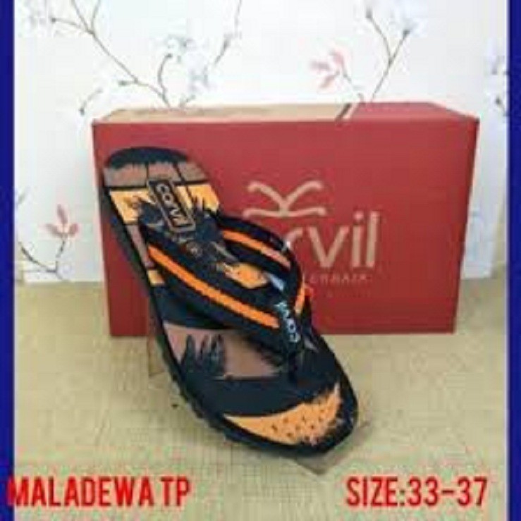 (PROMO CARVIL MALADEWA BLACK ORANGE) carvil Tanggung Maladewa Black Orange Size 33-37 / Sandal Carvil / Casual Pria