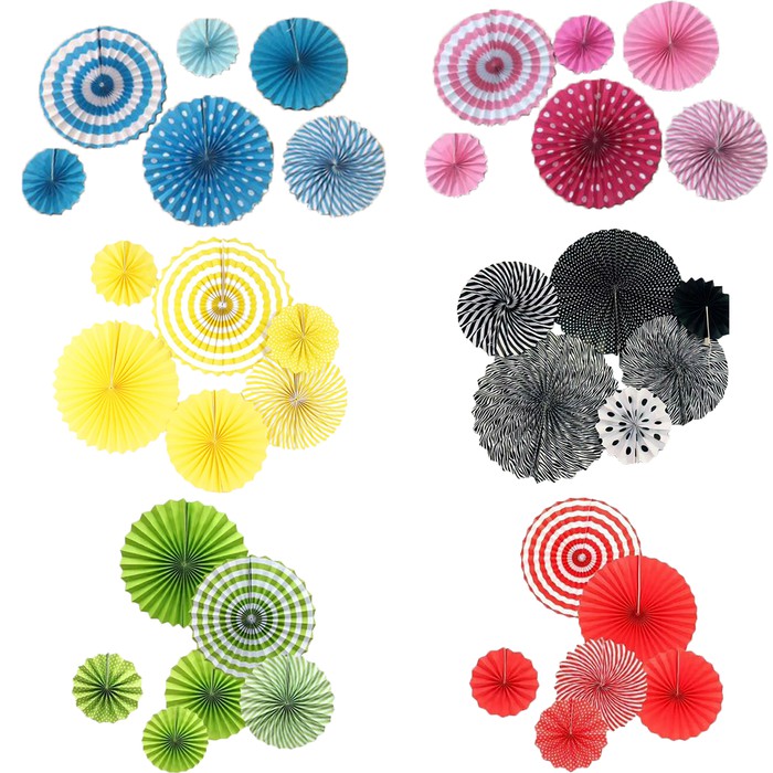 

Paper fan pack 6pcs set Blue, Pink, Yellow, Black, Green, Red