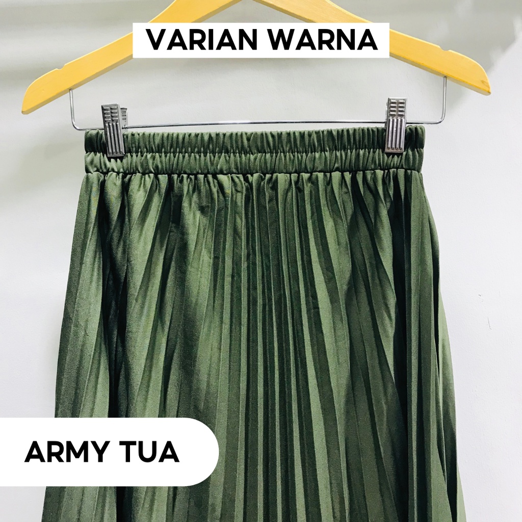 Rok termurah Jumbo Plisket Pendek Wanita 7/8 / Rok Payung Wanita-Army