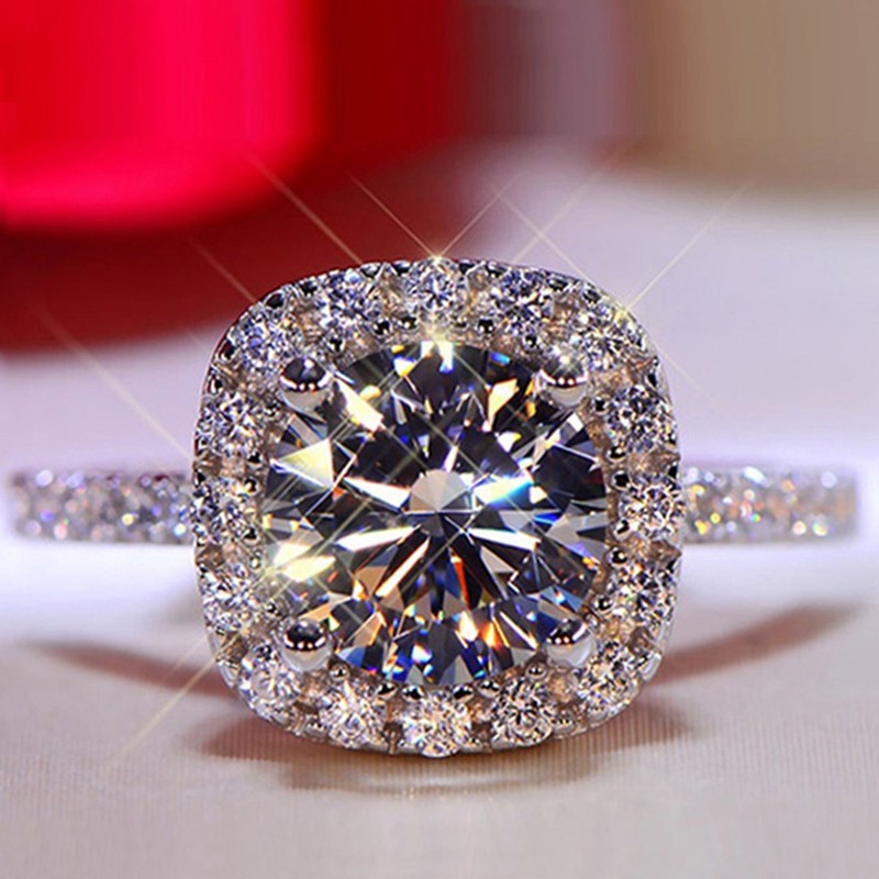 Cincin Lapis Perak 925 Wanita Persegi Zirkon Korea Perhiasan-1