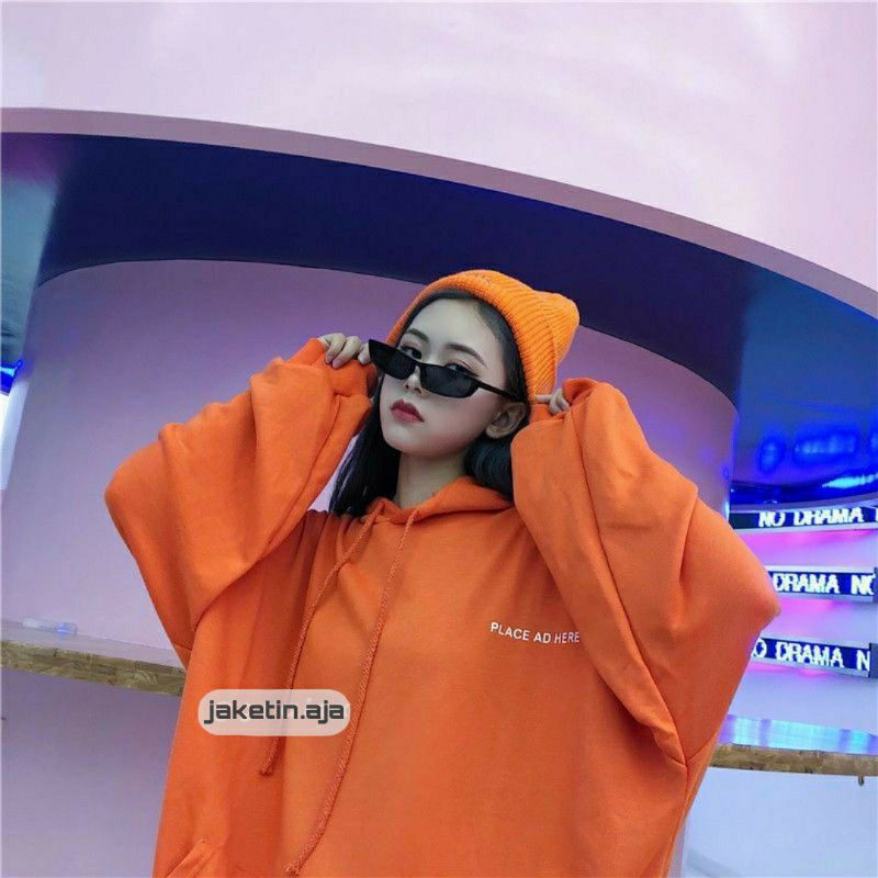 S - XXXXXL(6XL) Jaket Hoodie Jumper PLACE AD HERE BIGSIZE Korean Fashion Jaket Sweater Loose Long Sleeve Pria Wanita OVERSIZE Jumbo Orange Putih