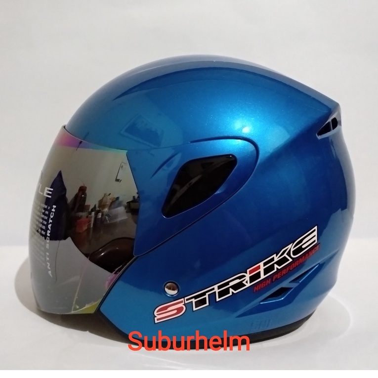 HELM  ASCA  STRIKE  SOLID  BLUE METALIC   HALF FACE  SINGLE VISOR  SNI  HELM  MURAH  ORI