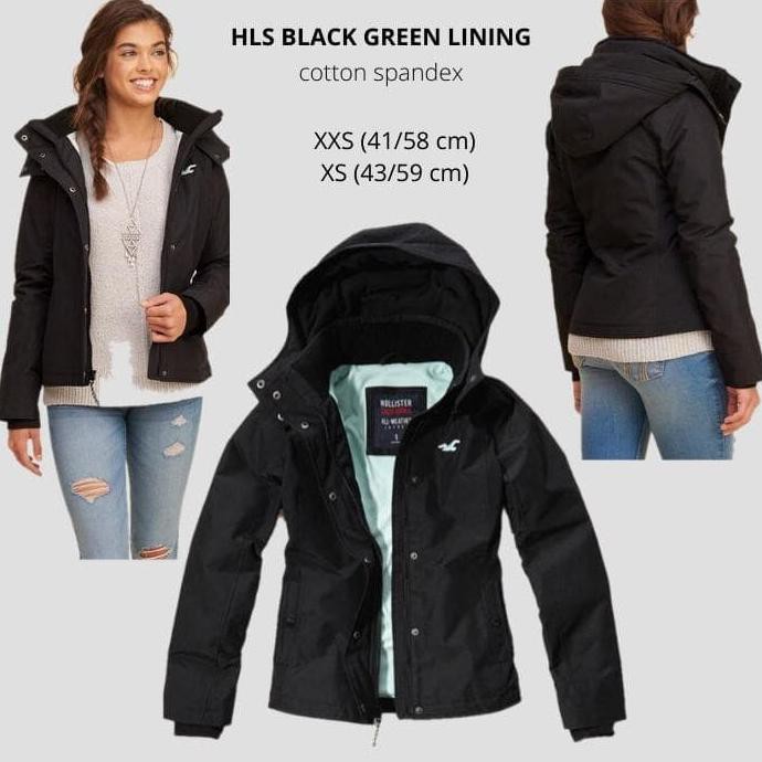 Jaket Branded Wanita - Hollister Black Green Lining Lowienjan24