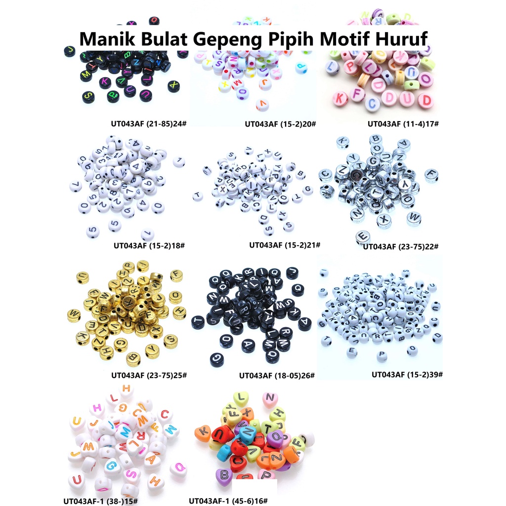 Manik Manik Huruf Bulat Gepeng Mote Huruf Abjad Pipih Harga/25Gr