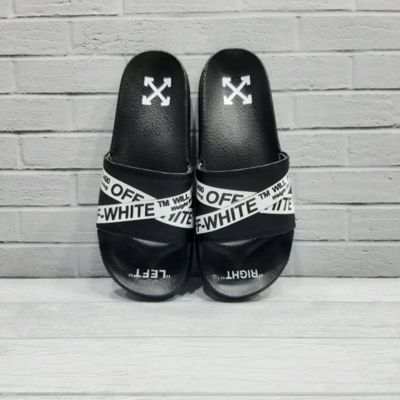 Sendal Slide Pria Cowo dan Cewe Off White Silang Black And White  Premium Quality Size 40 - 44