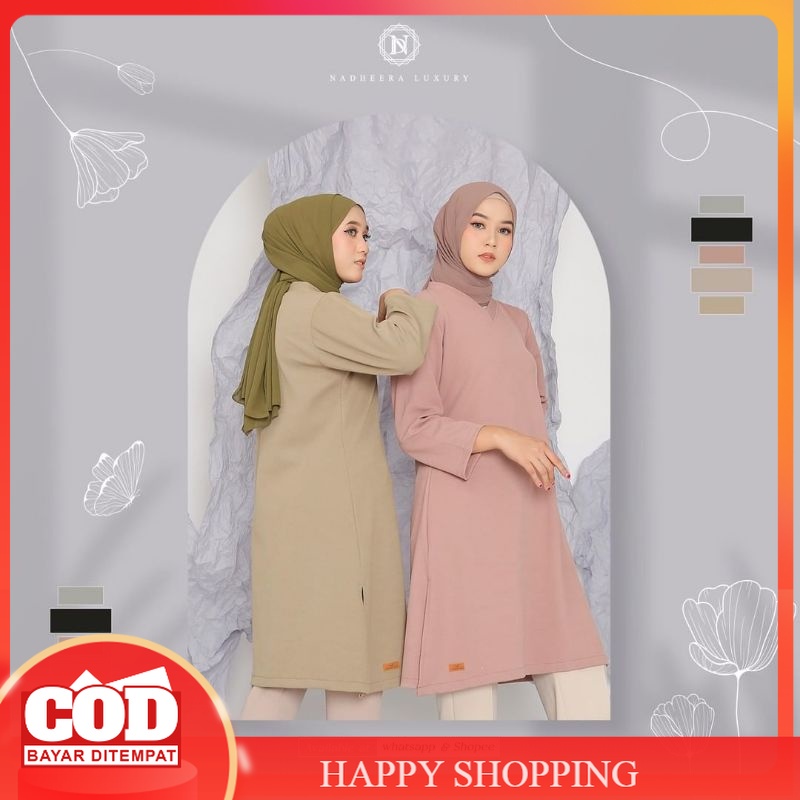 TUNIK LODYA TUNIC NADHEERA LUXURY | ATASAN PANJANG KEKINIAN TERBARU| BAJU WANITA DEWASA KNIT PREMIUM