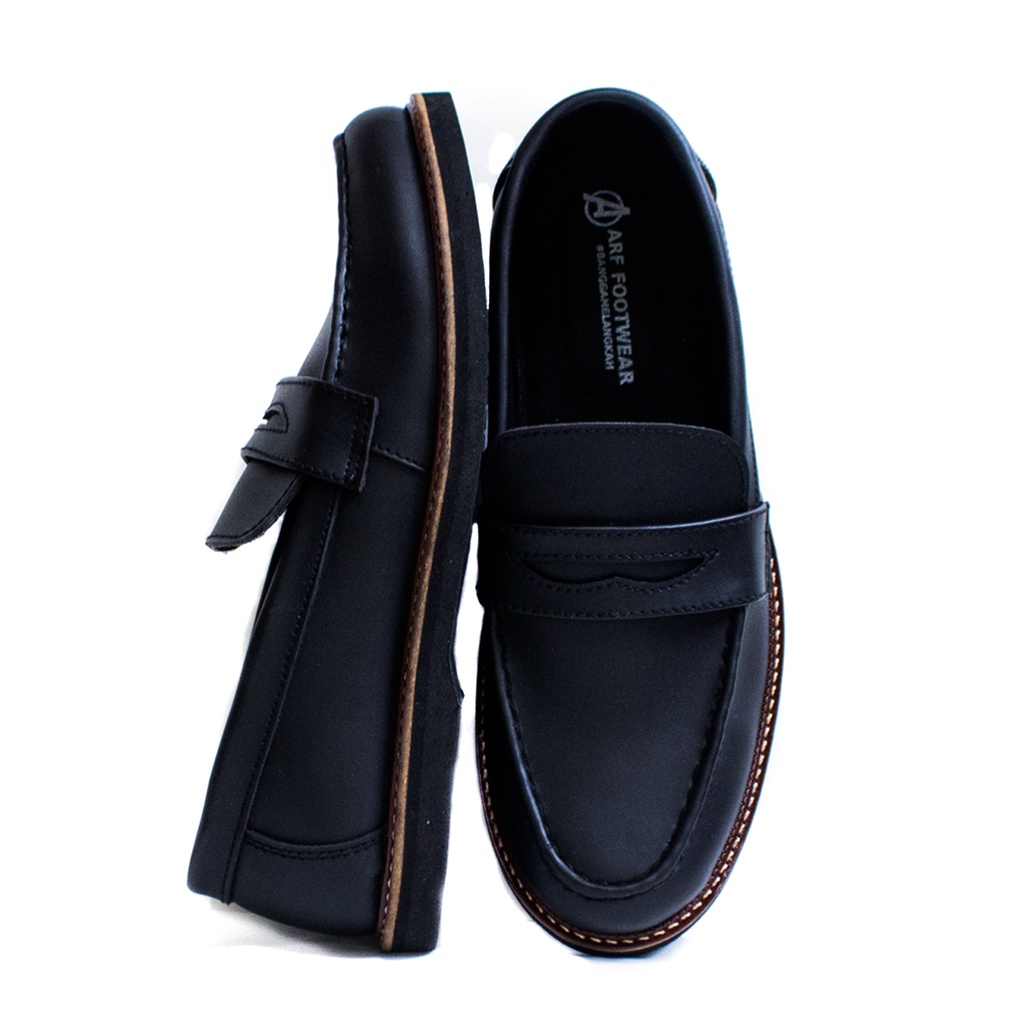 Alpine Black | Sepatu Loafers Hitam Tanpa Tali Pria Casual Kerja Formal Kantor Original Laki | FORIND x Arf