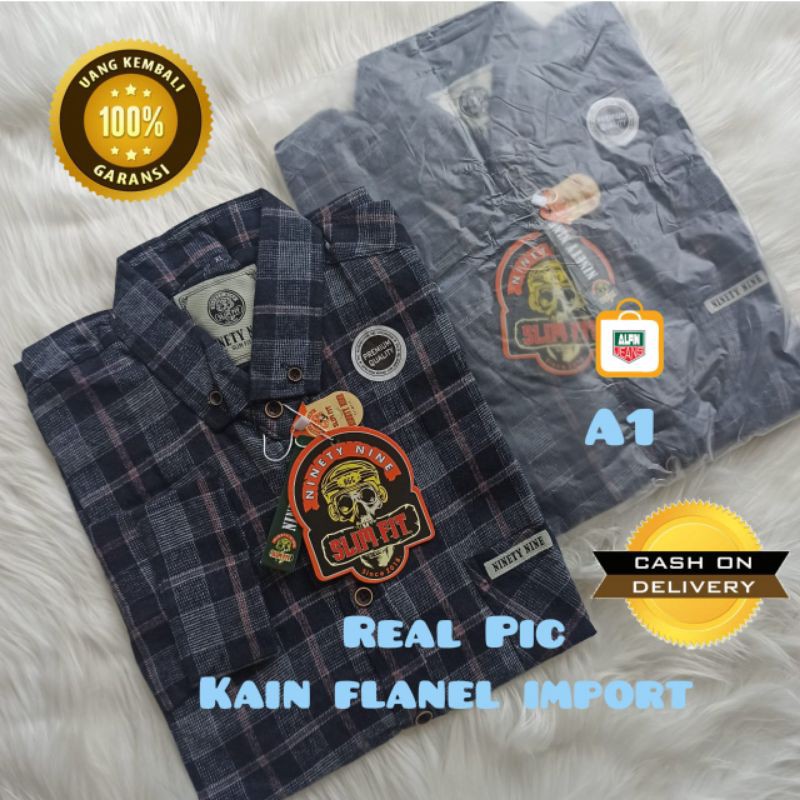 Kemeja Flanel Pria Ninety Nine Original Slim Fit A1