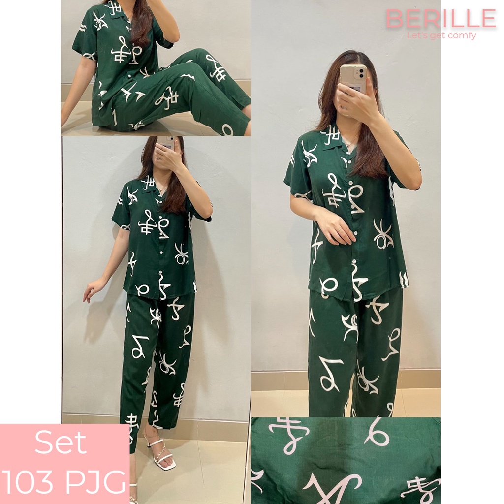Piyama set Rayon Wanita / Setelan Piyama Wanita Motif / Piyama Rayon Viscose /  Piyama Motif Rayon Viscose Premium Termurah /Piyama Wanita Dewasa / Pajamas / Baju Tidur Wanita / Piyama setelan rayon viscose  (COD)-Set 103 PJG