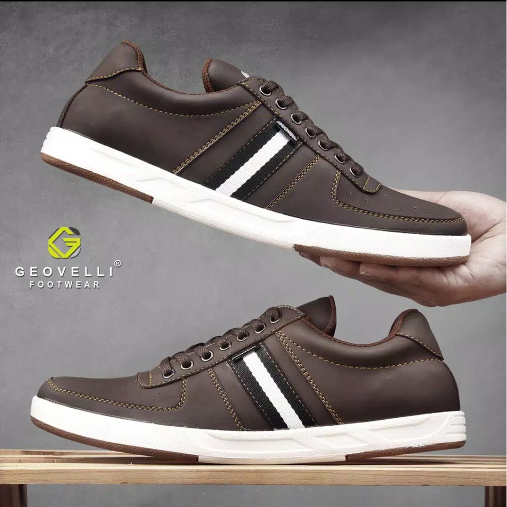 PROMO !!!Sepatu SNEAKERS Pria Original GEOVELLI COD bayar ditempat-Coklat