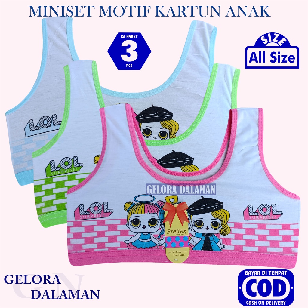 3 Pcs Miniset Remaja Bran Anak Cewek Kutang Anak Perempuan Gambar Kartun