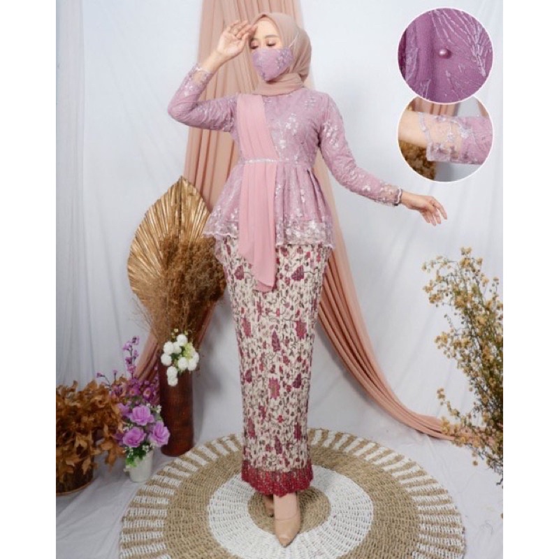(REALPICT)ATASAN BLOUSE AMALIA SELENDANG MODERN ~ KEBAYA AURORA SELENDANG TILLE ~SETELAN KEBAYA MODERN SORAKEBAYA-LAVENDER