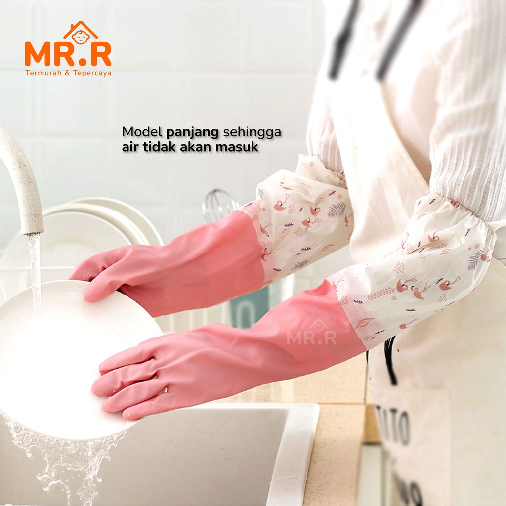 Sarung Tangan Karet Cuci Piring Baju Panjang Lateks Anti Air Tebal Rubber Gloves Latex Waterproof