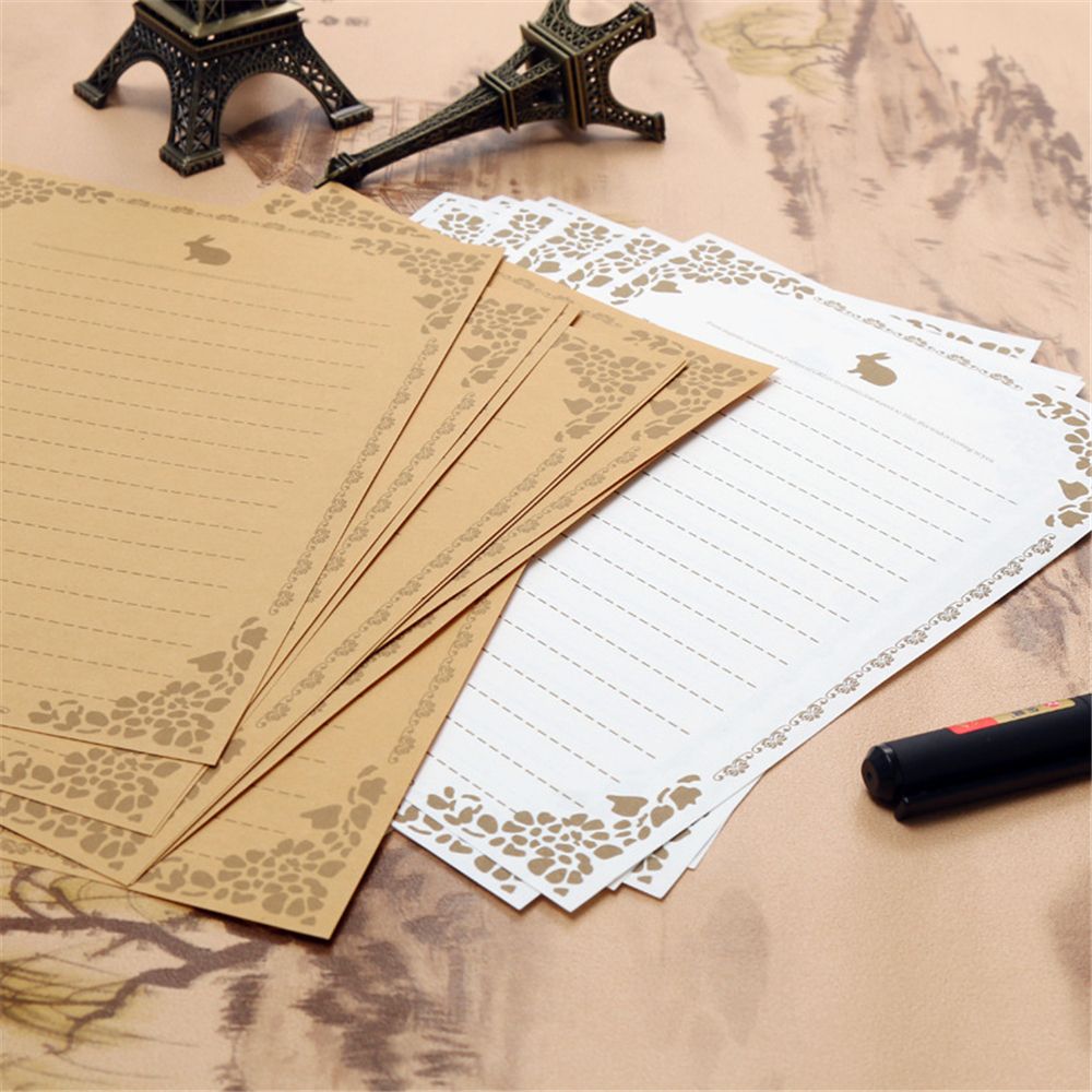 8pcs / Set Kertas Surat Desain Retro Vintage Multi Warna Untuk Stationery Sekolah / Kantor