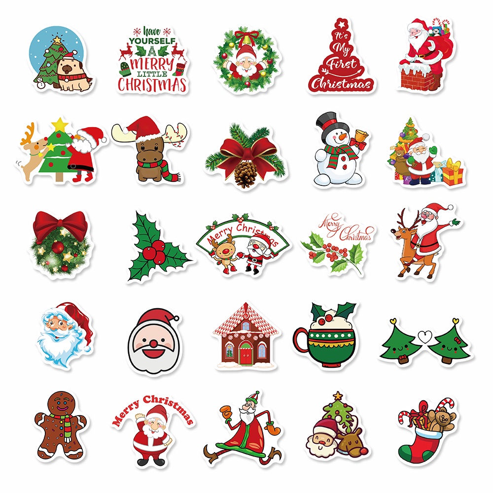 50 pieces of Christmas cartoon doodle stickers Christmas tree deer hat waterproof decoration