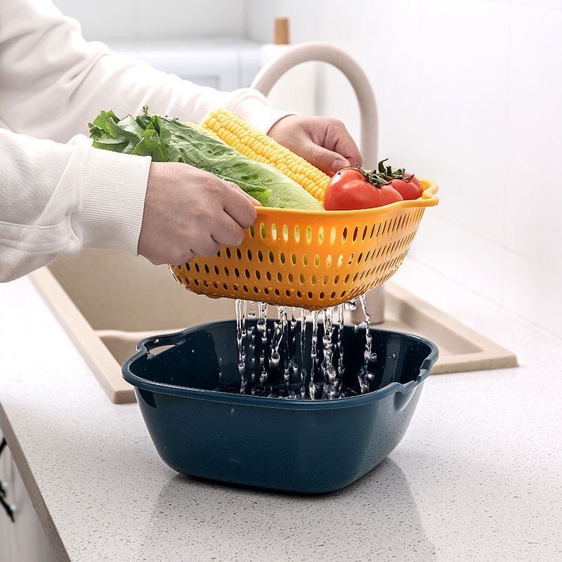 Saringan &amp; Tempat Penyimpanan 2in1 Sayur &amp; Buah / Portable Kitchen Hanging Drain Basket Double layer murah dan praktis