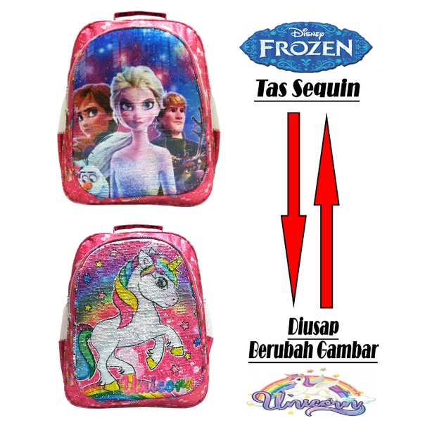 APPA Tas Ransel Anak Prempuan Sekolah Sequin Usap 2 Gambar Karakter FROZEN - UNICORN