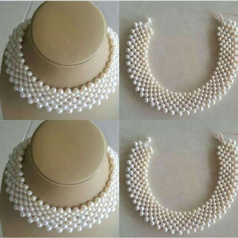 Kalung susun mutiara tawar asli lombok rangka silver