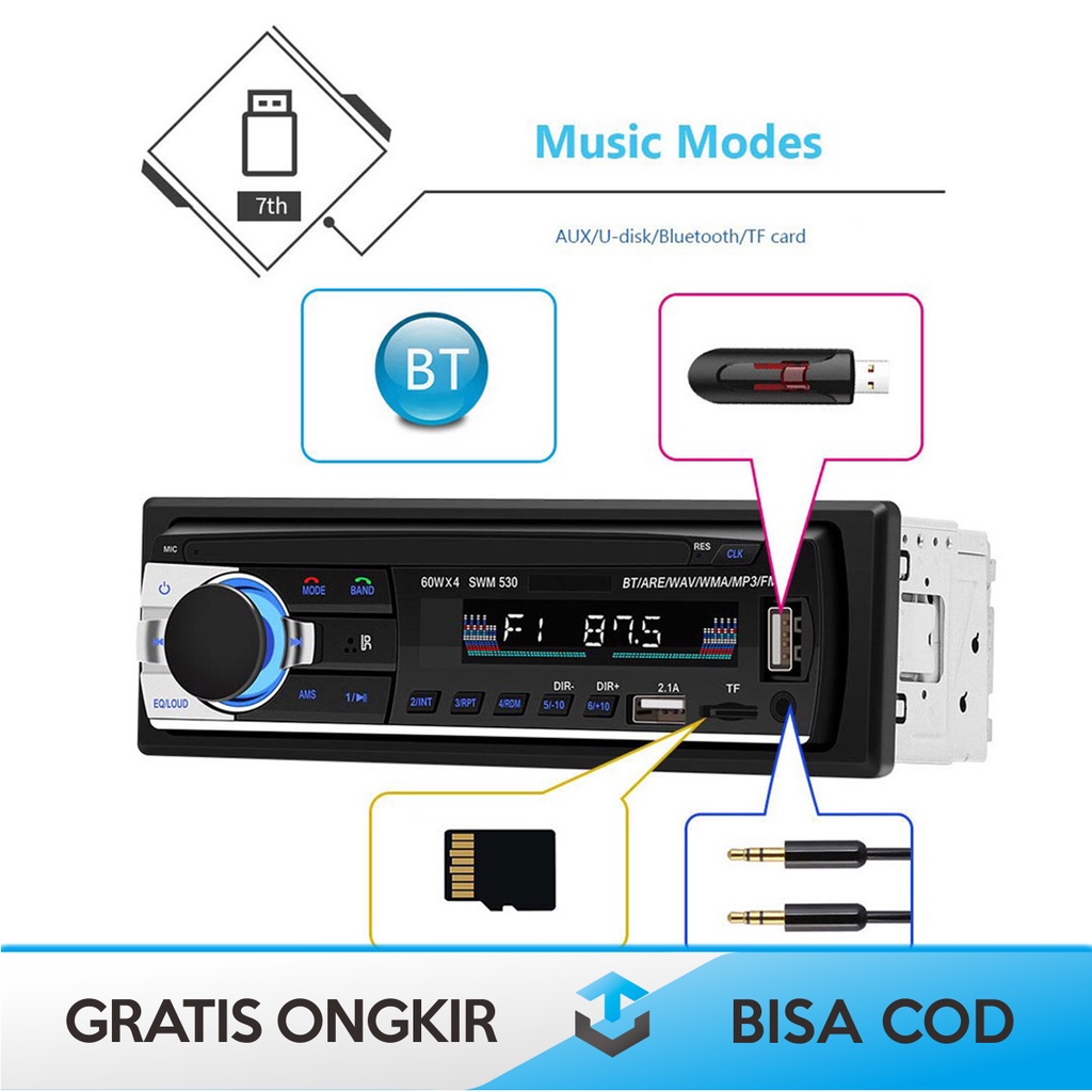 TAPE AUDIO BLUETOOTH CAR SINGLE DIN BY TAFFWARE JSD-530 REMOTE CONTROL