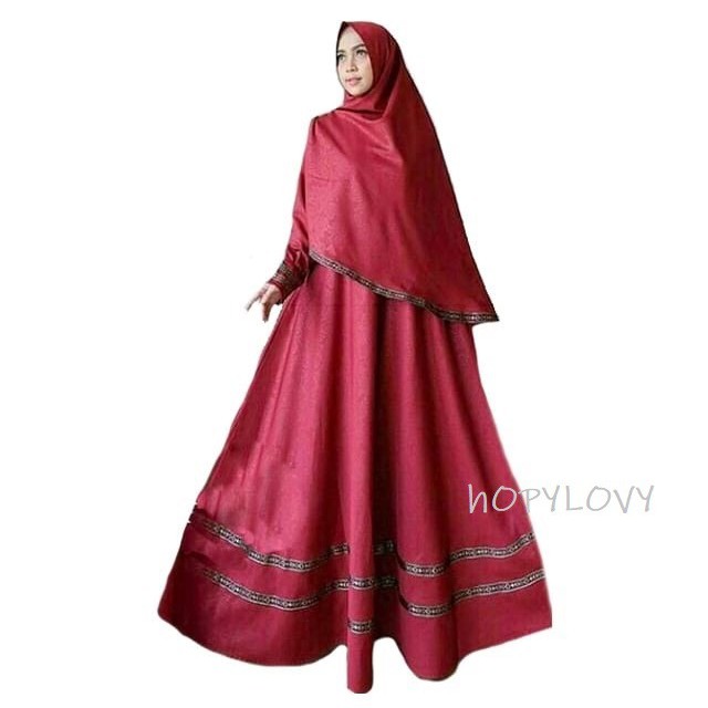 HOPYLOVY - Gamis Maxi Dress List Pita Songket Anisa Syari + Bergo