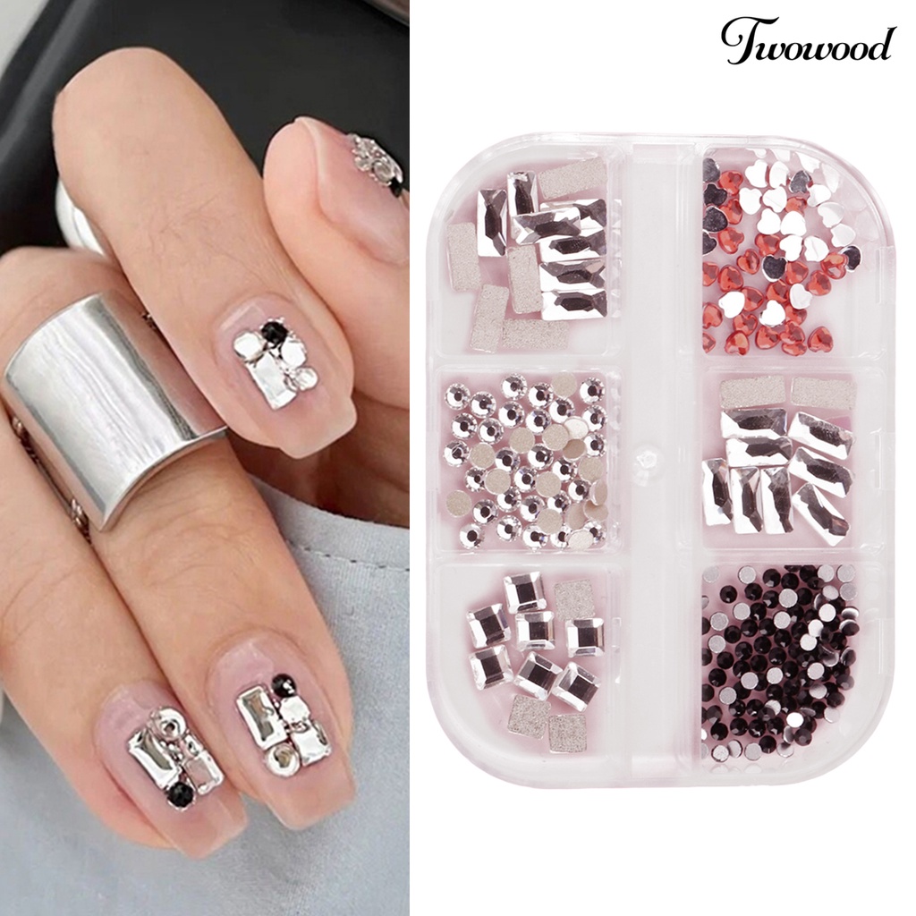 1 Kotak 6 Grids Berlian Imitasi Aneka Bentuk 3D Untuk Aksesoris Nail Art