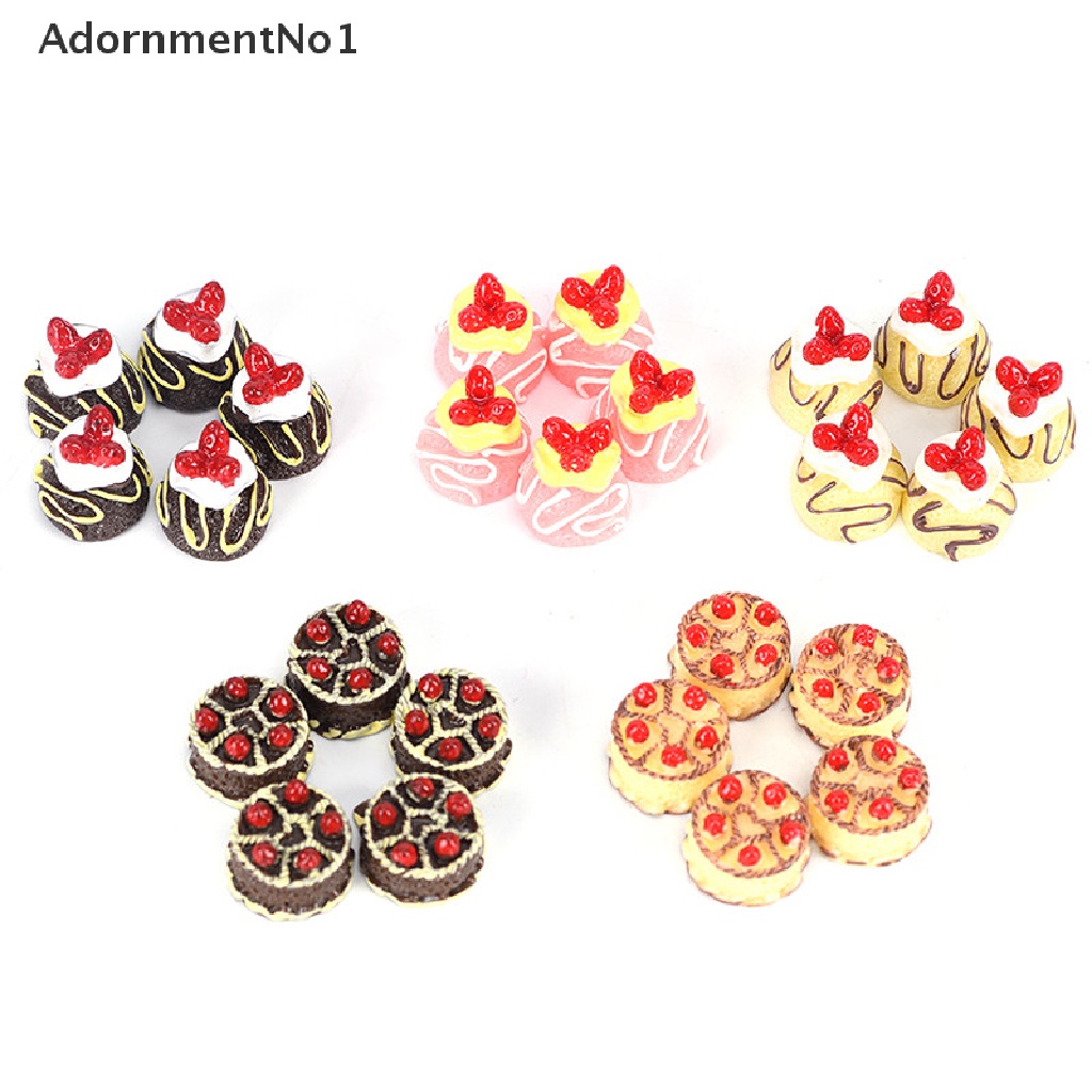 (AdornmentNo1) 5pcs / Set Miniatur Kue Krim Imitasi Bahan Resin Untuk Dekorasi / Hadiah / Craft DIY